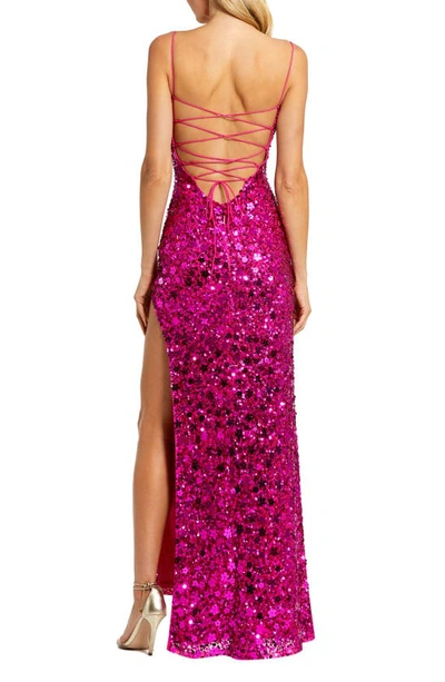 Shop Mac Duggal Floral Sequin Gown In Hot Pink