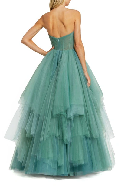 Shop Mac Duggal Twist Bustier Strapless Gown In Jade