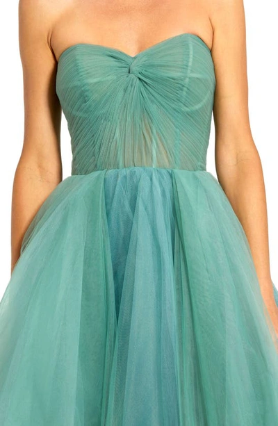 Shop Mac Duggal Twist Bustier Strapless Gown In Jade