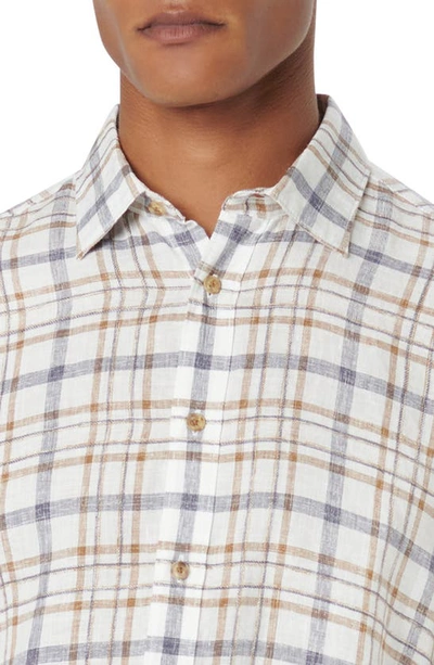 Shop Bugatchi Julian Shaped Fit Plaid Linen Button-up Shirt In Caramel