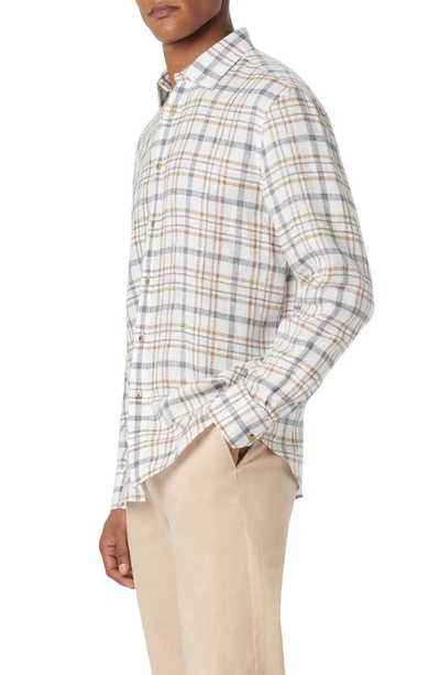 Shop Bugatchi Julian Shaped Fit Plaid Linen Button-up Shirt In Caramel