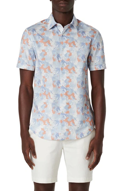Shop Bugatchi Miles Ooohcotton® Short Sleeve Button-up Shirt In Blue/ Coral