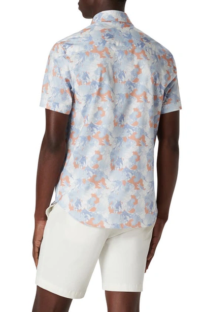 Shop Bugatchi Miles Ooohcotton® Short Sleeve Button-up Shirt In Blue/ Coral