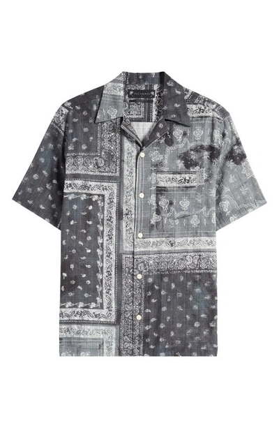 Shop Allsaints Tijuana Bandana Print Short Sleeve Cotton Button-up Shirt In Jet Black