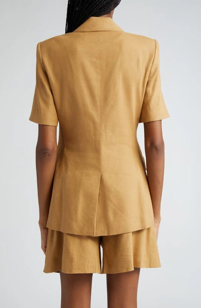 Shop Veronica Beard Atwood Short Sleeve Linen Blend Dickey Jacket In Desert Khaki
