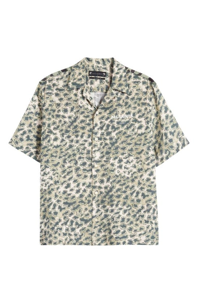 Shop Allsaints Underground Relaxed Fit Leopard & Camo Ripstop Camp Shirt In Ash Khaki Green