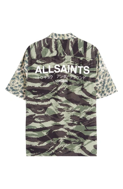 Shop Allsaints Underground Relaxed Fit Leopard & Camo Ripstop Camp Shirt In Ash Khaki Green