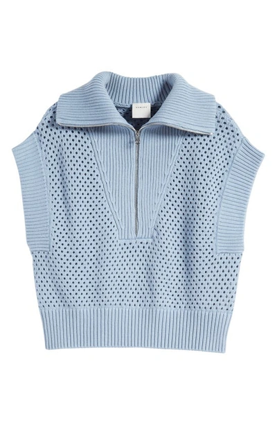 Shop Varley Mila Open Stitch Half Zip Sleeveless Sweater In Ashley Blue