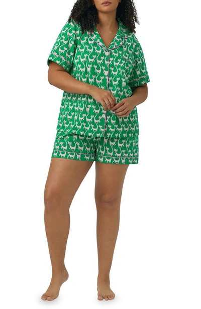 Shop Bedhead Pajamas Print Stretch Organic Cotton Jersey Short Pajamas In Cool Cats