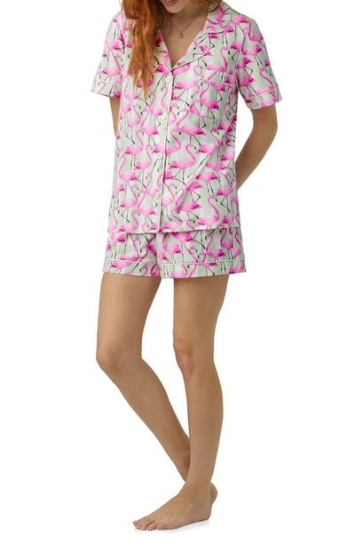 Shop Bedhead Pajamas Print Stretch Organic Cotton Jersey Short Pajamas In Flamingo Bay