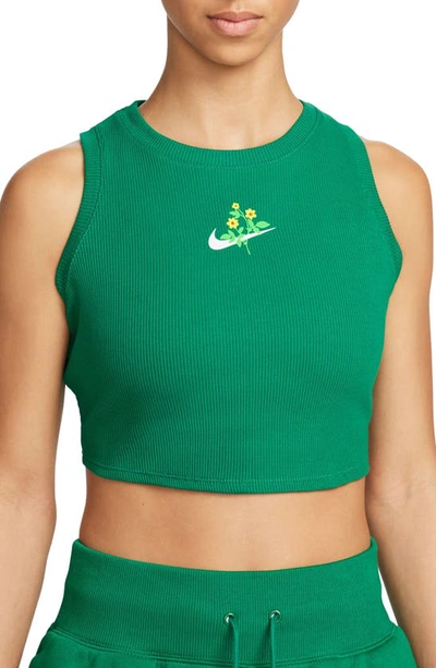 Shop Nike Sportswear Essential Rib Crop Tank In Malachite