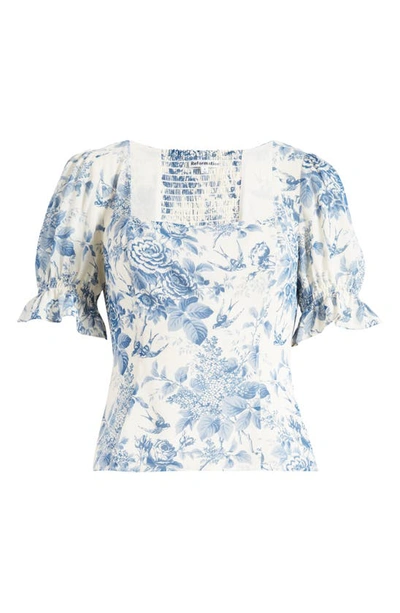 Shop Reformation Constance Floral Print Puff Sleeve Top In Pompadour