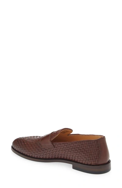 Shop Brunello Cucinelli Woven Leather Penny Loafer In Medium Brown