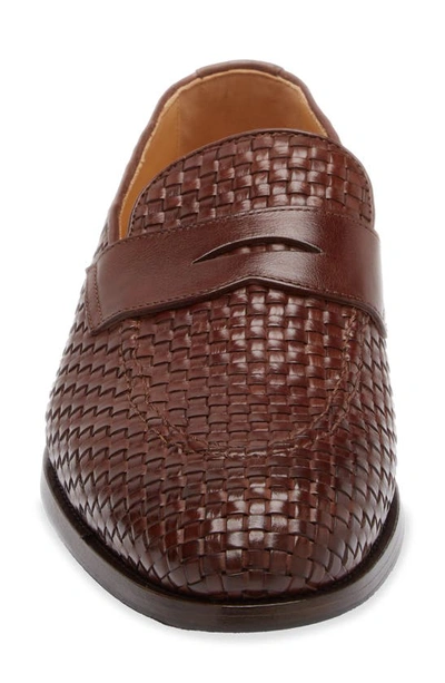 Shop Brunello Cucinelli Woven Leather Penny Loafer In Medium Brown