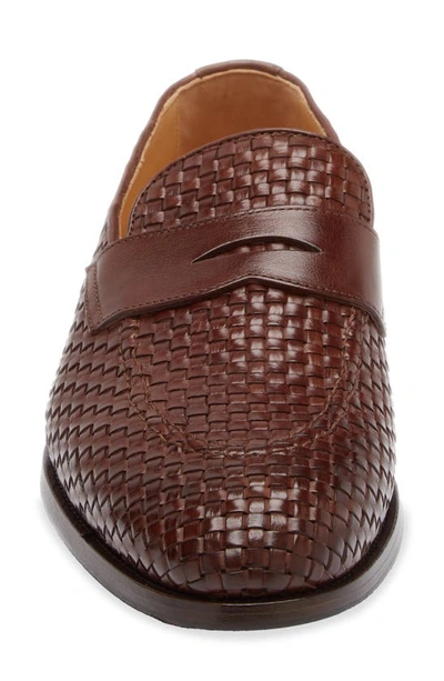 Brunello Cucinelli Woven Leather Penny Loafer In Medium Brown