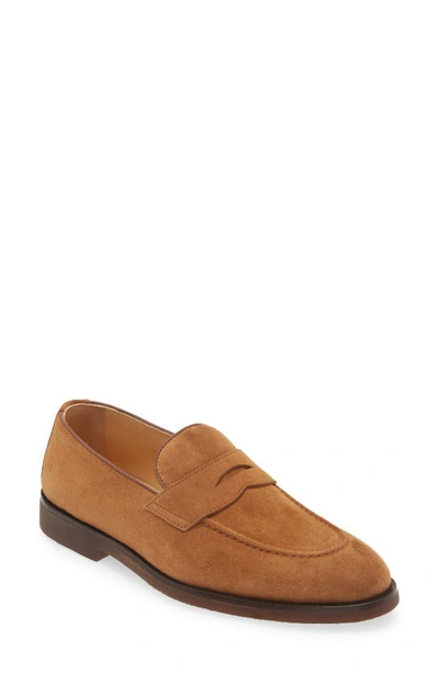 Shop Brunello Cucinelli Suede Penny Loafer In Brown