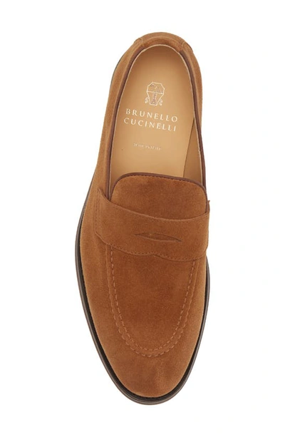 Shop Brunello Cucinelli Suede Penny Loafer In Brown