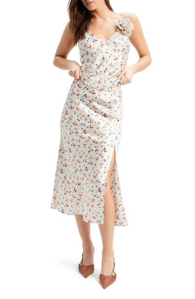 Shop Bardot Annie Floral Print Satin Midi Skirt In Ivory Ditsy Floral