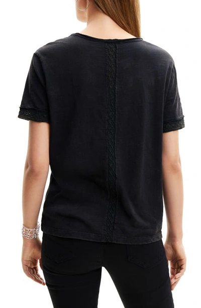 Shop Desigual Damasco V-neck Cotton T-shirt In Black