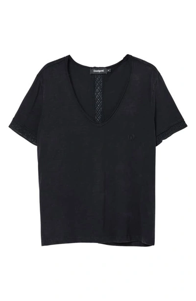 Shop Desigual Damasco V-neck Cotton T-shirt In Black