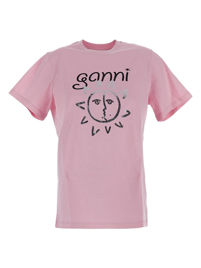 Shop Ganni Cotton T-shirt In Pink