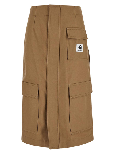 Shop Sacai X Carhartt Wip Cargo Skirt In Beige