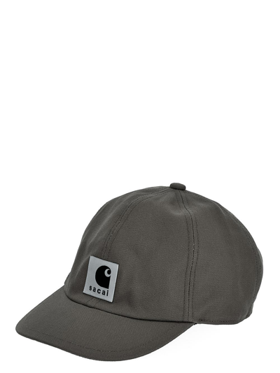 Shop Sacai X Carhartt Wip Logo Cap In Grey