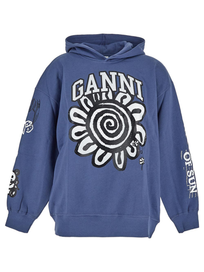 Shop Ganni Cotton Sweatshirt In Blue