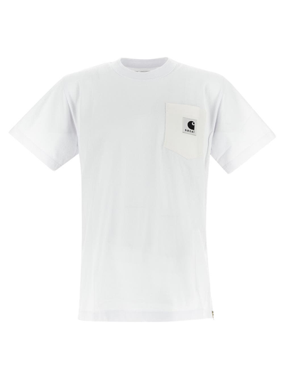 Shop Sacai X Carhartt Wip Logo T-shirt In White