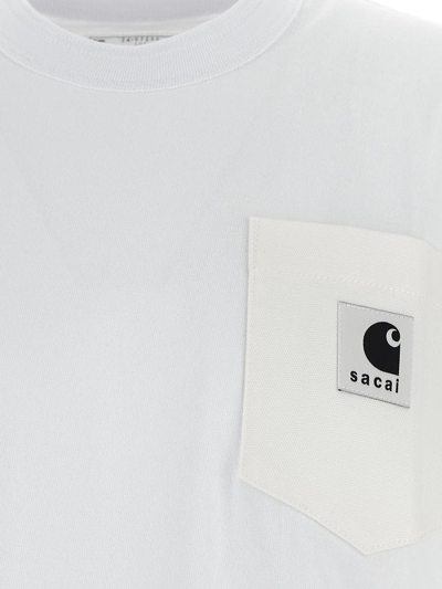 Shop Sacai X Carhartt Wip Logo T-shirt In White