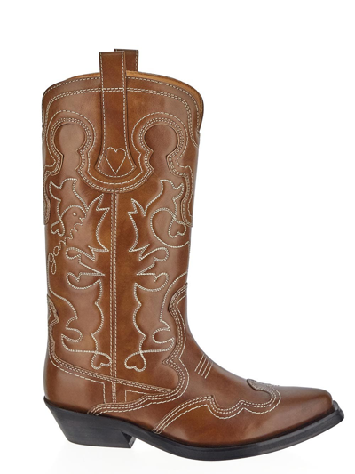 Shop Ganni Leather Boots In Brown