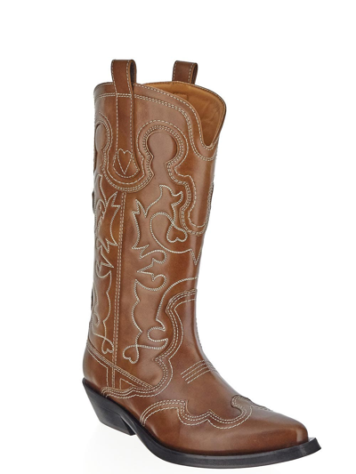 Shop Ganni Leather Boots In Brown