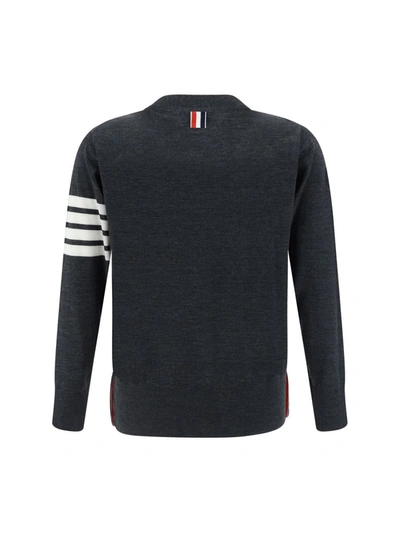 Thom Browne Cardigan With Inlay 4bar In Dark Grey