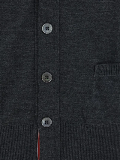 Thom Browne Cardigan With Inlay 4bar In Dark Grey