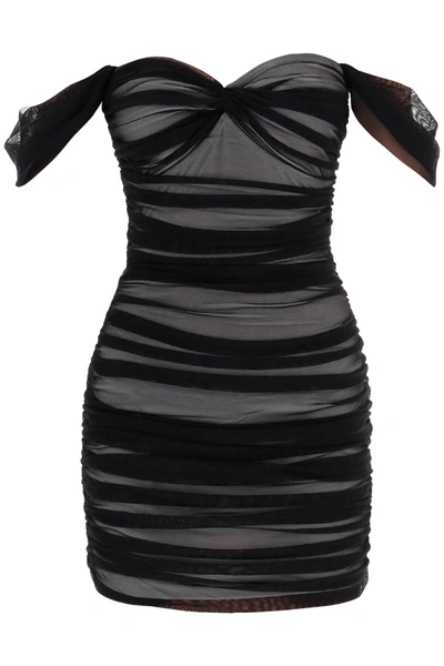 Shop Norma Kamali Walter Draped Mesh Dress In Black
