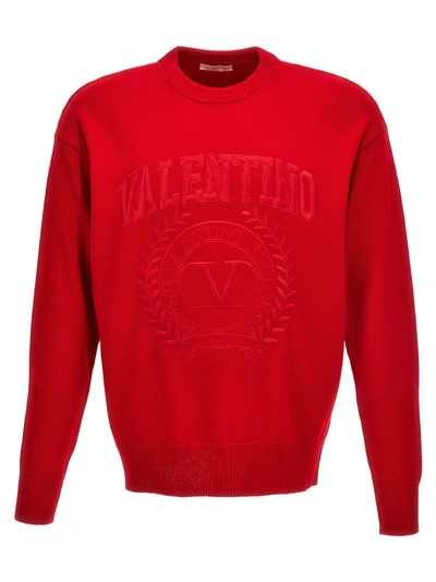 Shop Valentino Logo Embroidery Sweater Sweater, Cardigans In Red