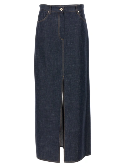 Shop Brunello Cucinelli Denim Long Skirt Skirts Blue