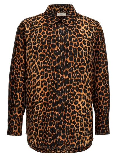 Shop Saint Laurent Leopard Print Taffeta Shirt Shirt, Blouse Multicolor