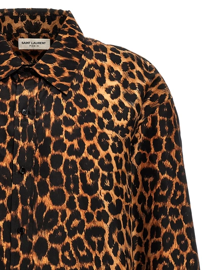 Shop Saint Laurent Leopard Print Taffeta Shirt Shirt, Blouse Multicolor