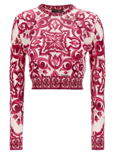 Shop Dolce & Gabbana Maiolica Sweater Sweater, Cardigans Fuchsia