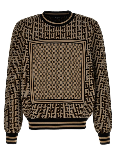 Shop Balmain Mini Monogram Sweater, Cardigans Multicolor