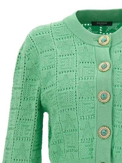 Shop Balmain Monogramma Sweater, Cardigans Green