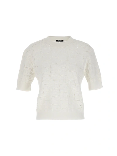 Shop Balmain Monogramma Sweater, Cardigans White