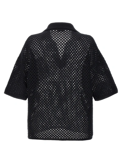 Shop Brunello Cucinelli Openwork Fabric  Shirt Polo Black