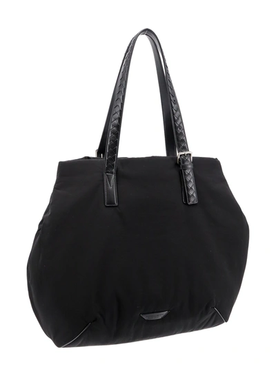 Shop Bottega Veneta Padded Nylon Shoulder Bag With Logo Patch
