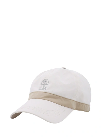 Shop Brunello Cucinelli Peaked Hat With Logo On The Front