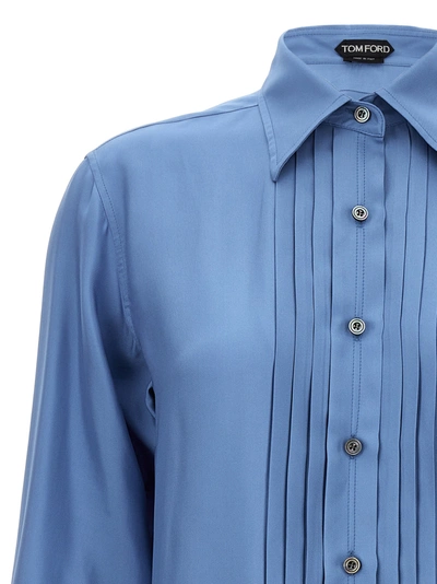 Shop Tom Ford Pleated Plastron Shirt Shirt, Blouse Light Blue