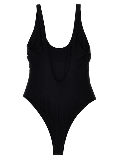 Shop Elisabetta Franchi Rhinestone Logo One-piece Swimsuit Beachwear Black