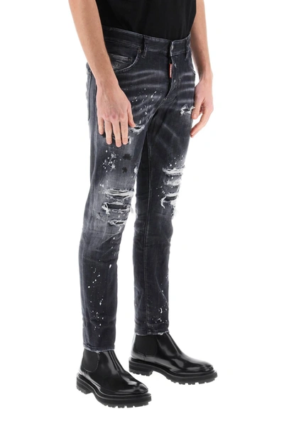 Shop Dsquared2 Skater Jeans In Black Diamond&studs Wash