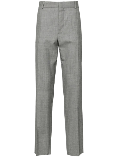 Shop Alexander Mcqueen Grey Wool Tailored Trousers